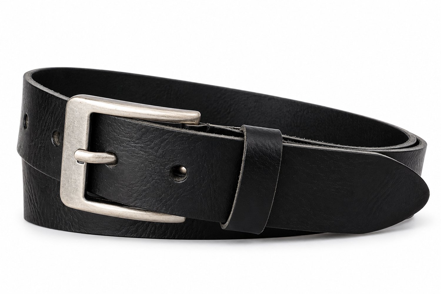 Zwarte Leren Riem 4 cm – Buffelleer met Nerfstructuur – Dames & Heren – Zilveren Nikkelvrijegesp - Riemmaat: 95cm (totale lengte 110cm) - Broekriem - Jeansriem