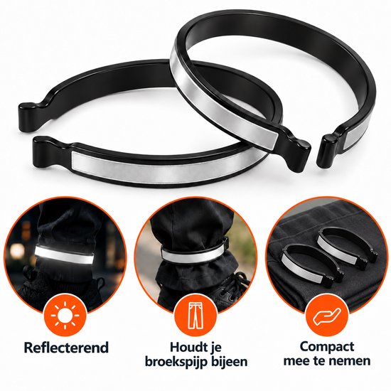 Broekklemmen – 2 Stuks – Reflecterende Broekclips – Houdt Broekspijpen bij Elkaar – Voor Fietsen en Wandelen – Grijs — afbeelding 3