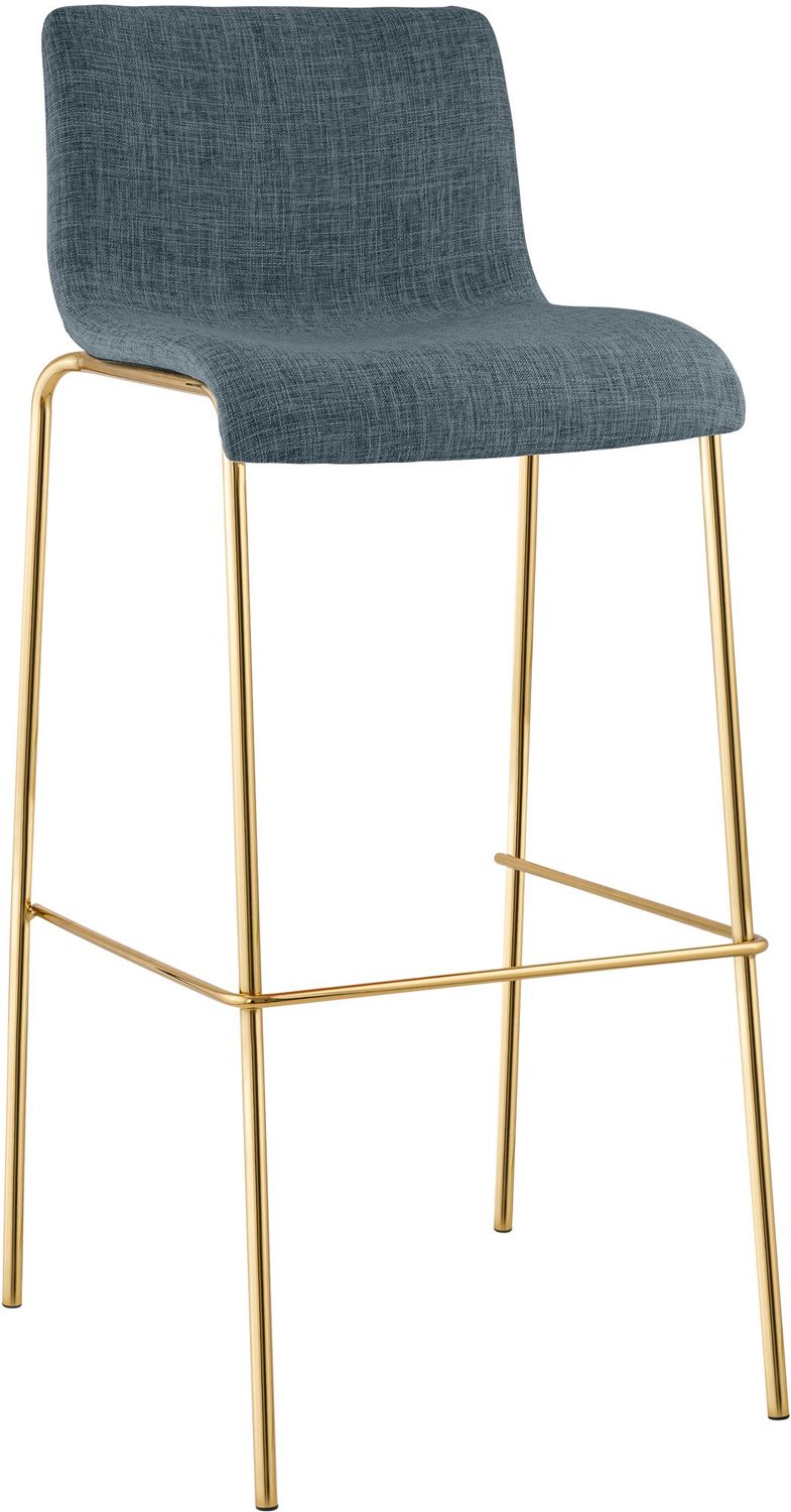 CLP Barkruk Hover - Stapelbaar - Belastbaar tot 150 kg - Goudkleurig Frame - 75 cm - Stof - blauw/goud