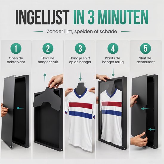 Avalo Wissellijst Hout - Inlijsten Voetbal Shirt - 3D Box Frame - 60x80 CM - Zwart - Diepe fotolijst - Shirt Inlijsten In Fotolijstje — cadeau in Wonen & Interieur - foto 7