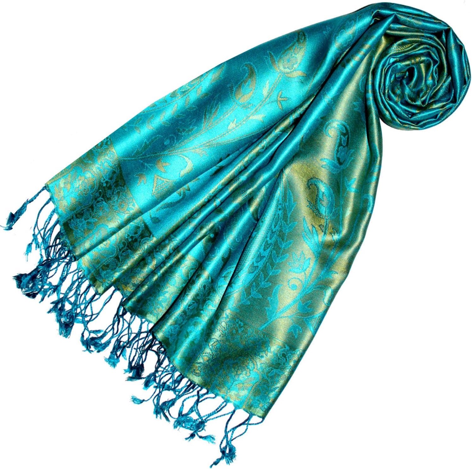 Lorenzo Cana Zijden Pashmina Sjaal Jacquard Paisley Turquoise Groen