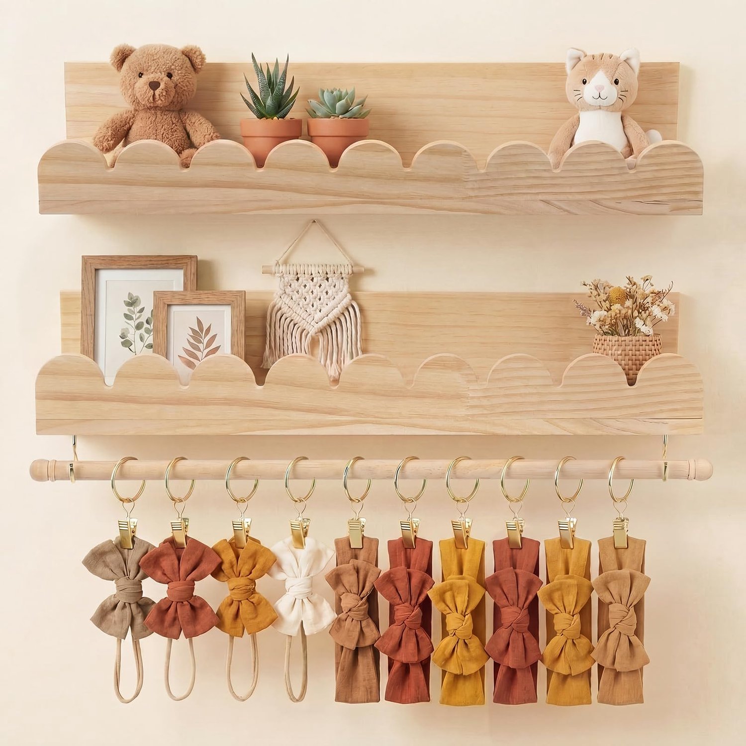 Wandplank Zwevend met Stang & Klemmen - 40 cm - Hout - Boekenplank kinderkamer - Babykamer Wandplank - Babykamer Decoratie - Opbergplank