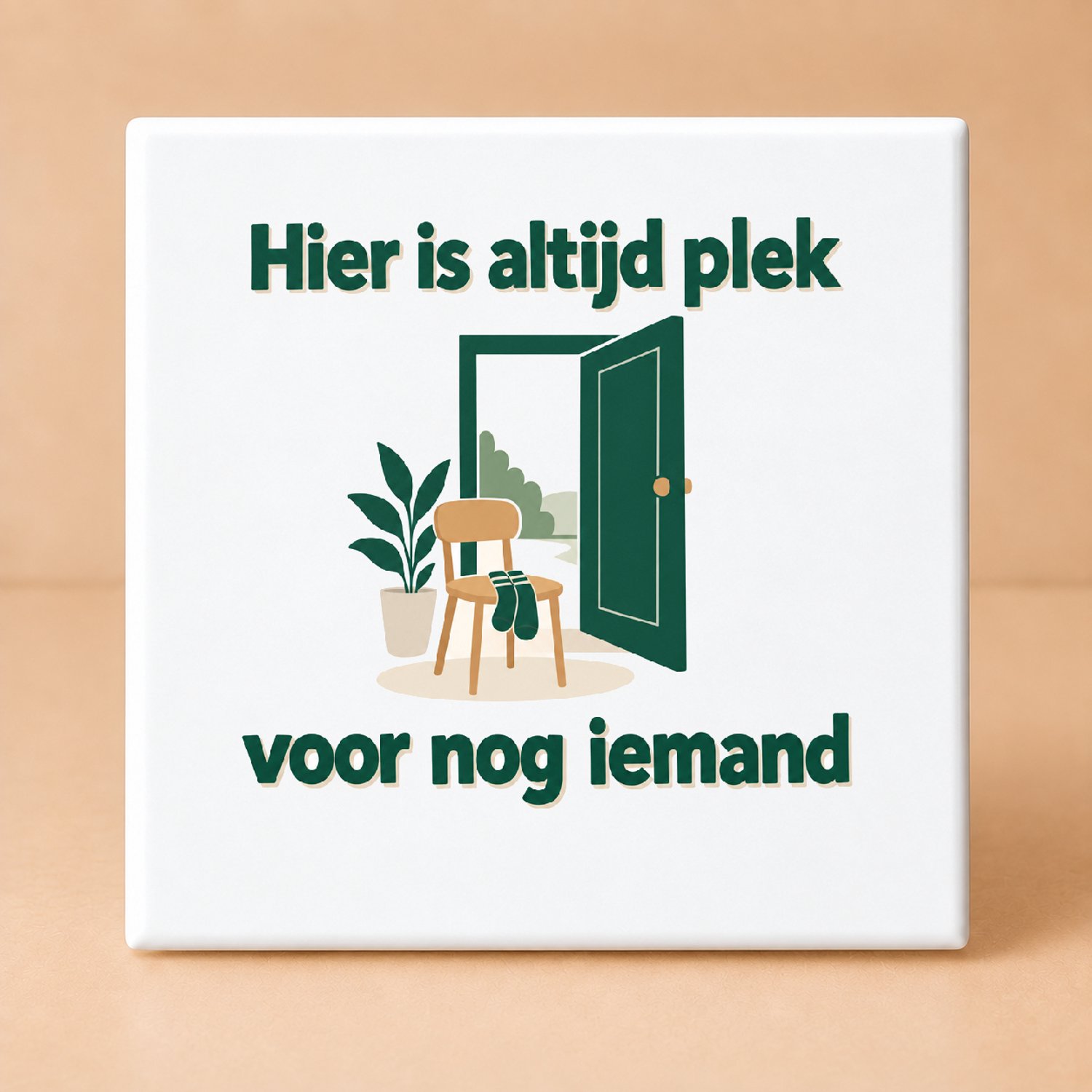 Bedruk King Stijlvolle Scandinavisch Minimalistische Tegel 'Deze familie draait op restjes en goede moed' – Sfeervolle Woondecoratie voor Gezinnen met W - 11 x 11 cm Wit