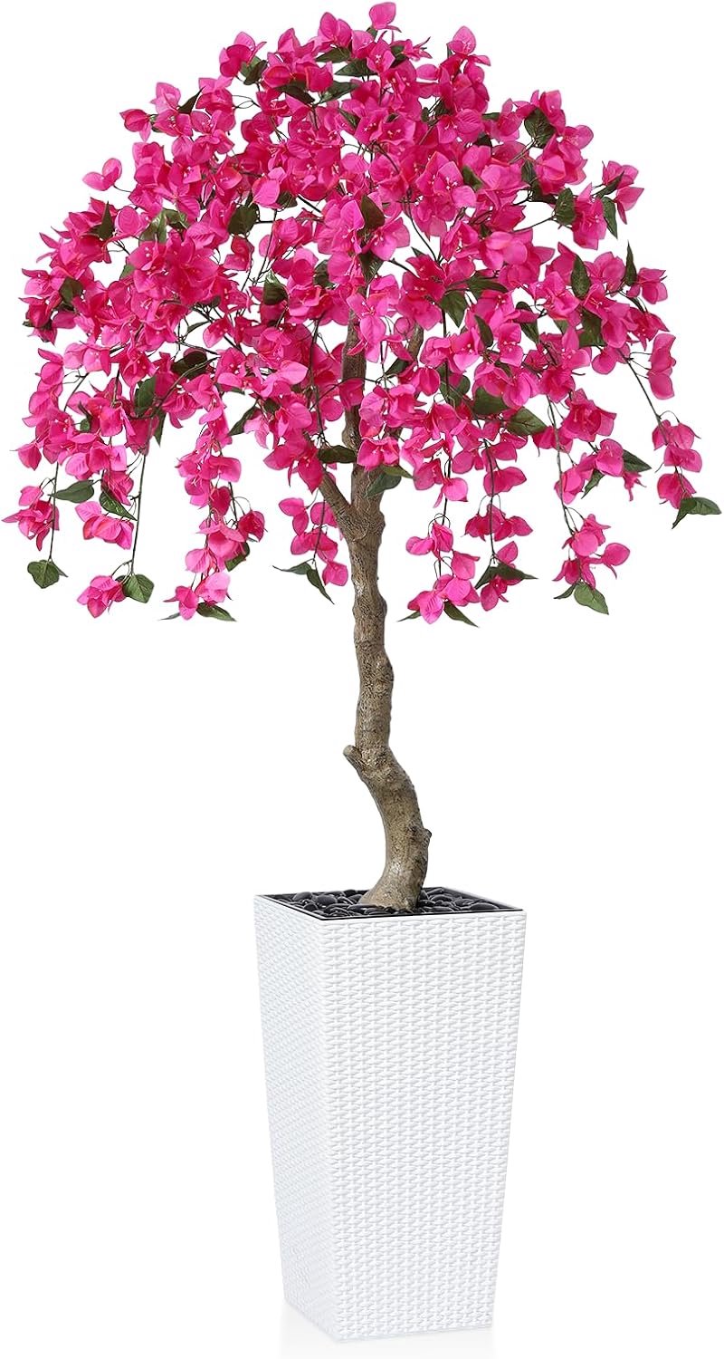 KAZEILA Kunstplant Bougainvillea 180cm met Witte Pot - UV-bestendig Groen
