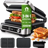 Turbotronic CG1W Contactgrill contactgrill met uitneembare platen - BPA Vrij - Panini Grill - 180º Uitklapbaar - Tosti apparaat Zwart - Wafelijzer