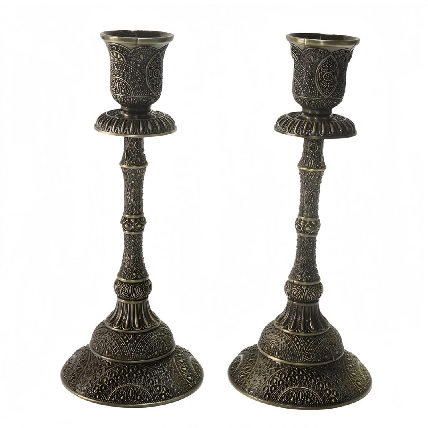 Set van 2 Decoratieve Metalen Kaarsenstandaards Bronskleurig