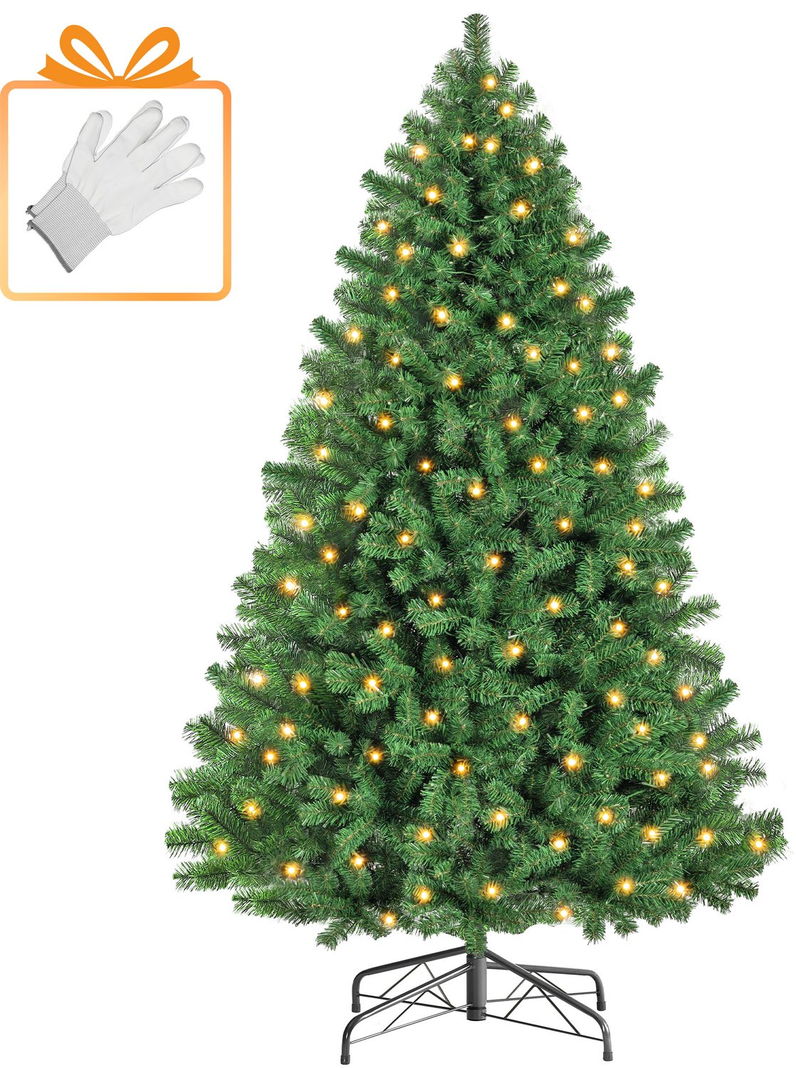 VANKEL Kunstkerstboom met Verlichting 210 cm – Groene PVC Kerstboom – 350 Lichtpunten – 1050 Takpunten – Diameter 130 cm – Extra Volle Kunstboom met Metalen Standaard