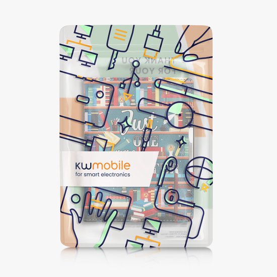 kwmobile e-reader hoesje geschikt voor Kobo Aura H2O Edition 2 hoes - E reader flip case met magneetsluiting - Ereader cover - bibliotheek design in meerkleurig — afbeelding 5