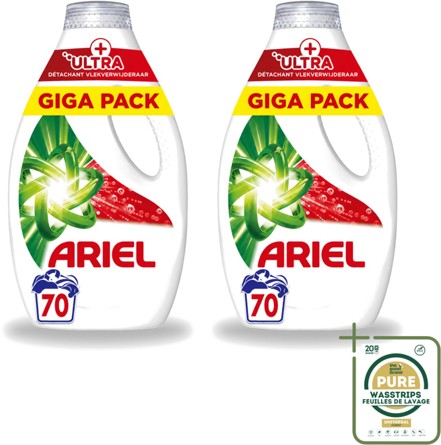 2 x Ariel – Vloeibaar Wasmiddel – Ultra Vlekverwijderaar – 3150 ml – 70 wasbeurten - Wasstrips - Vlekverwijderaar - Wasmiddel - Enzymen - Koud Wassen - Ingedroogde Vlekken