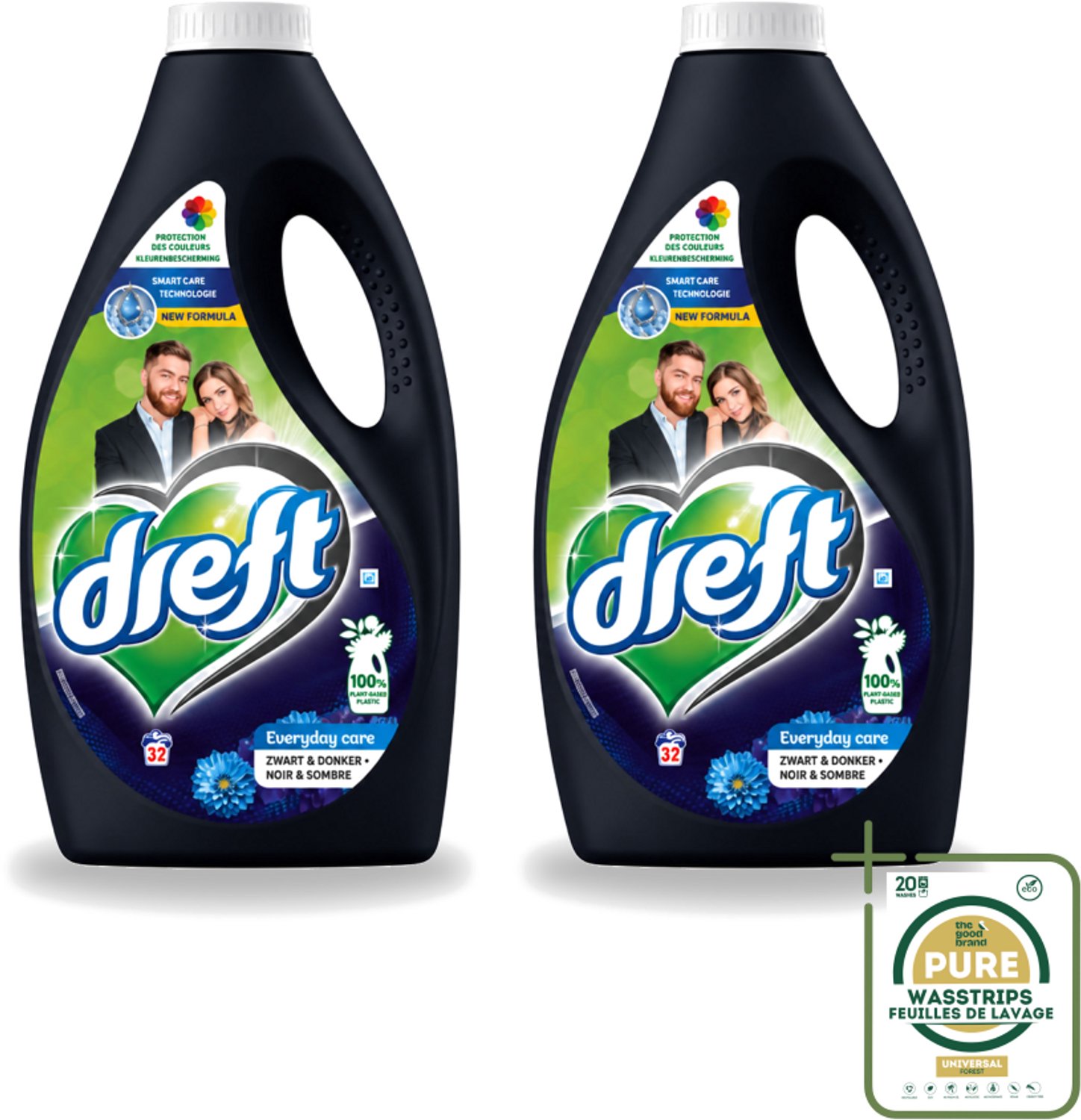 2 x Dreft – Vloeibaar Wasmiddel – Zwart & Donker – 32 Wasbeurten - Wasstrips - Donker Wasmiddel - Kleurbehoud - Zwart Wasmiddel - Donker Kleding Was - Handwas