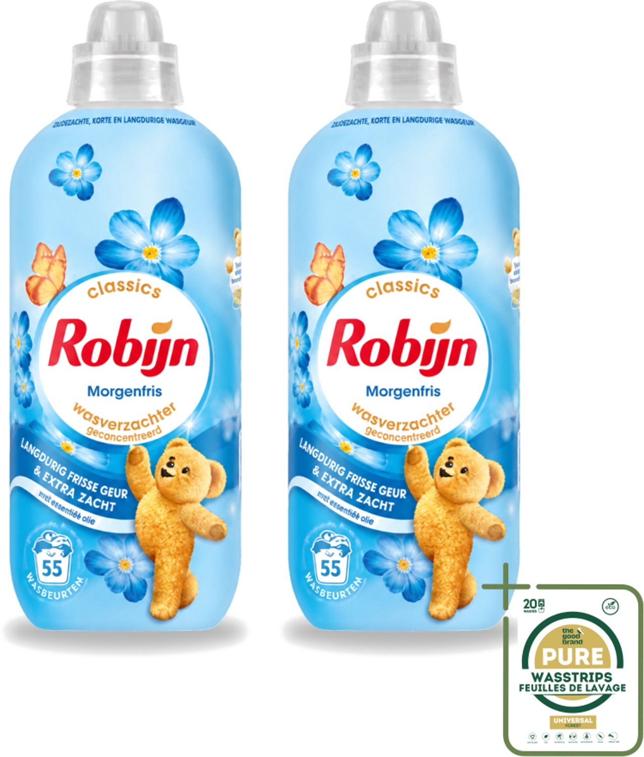 2 x Robijn – Wasverzachter – Morgenfris – 1,1 L - Wasstrips - Wasverzachter - Wasverzachter Morgenfris - Wasverzachter Voor Kleding - Wasverzachter Morgenfris 1.1 L - Wasverzachter Voor Textiel