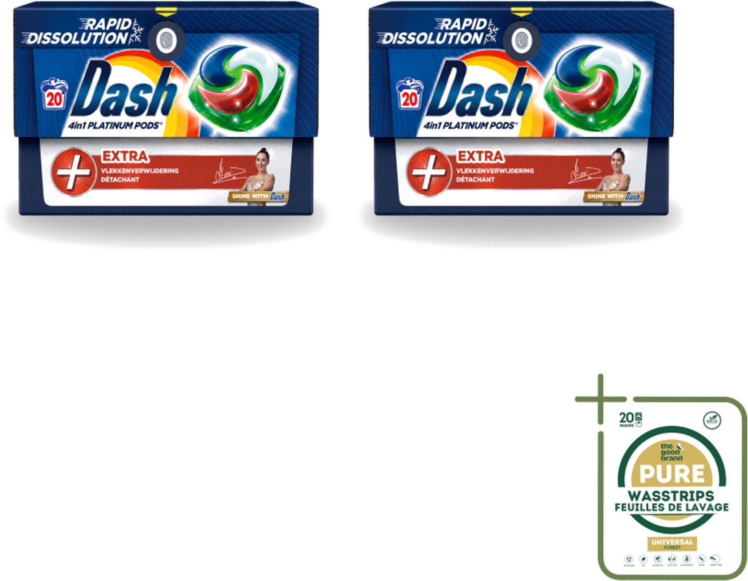 2 x Dash – Wasmiddel Pods 4-in-1 Platinum – Extra Vlekkenverwijdering – 20 Capsules - Wasstrips - Wasmiddelcapsules - Krachtige Wasmiddel - Vlekverwijdering - Kleurbehoud - Frisheid