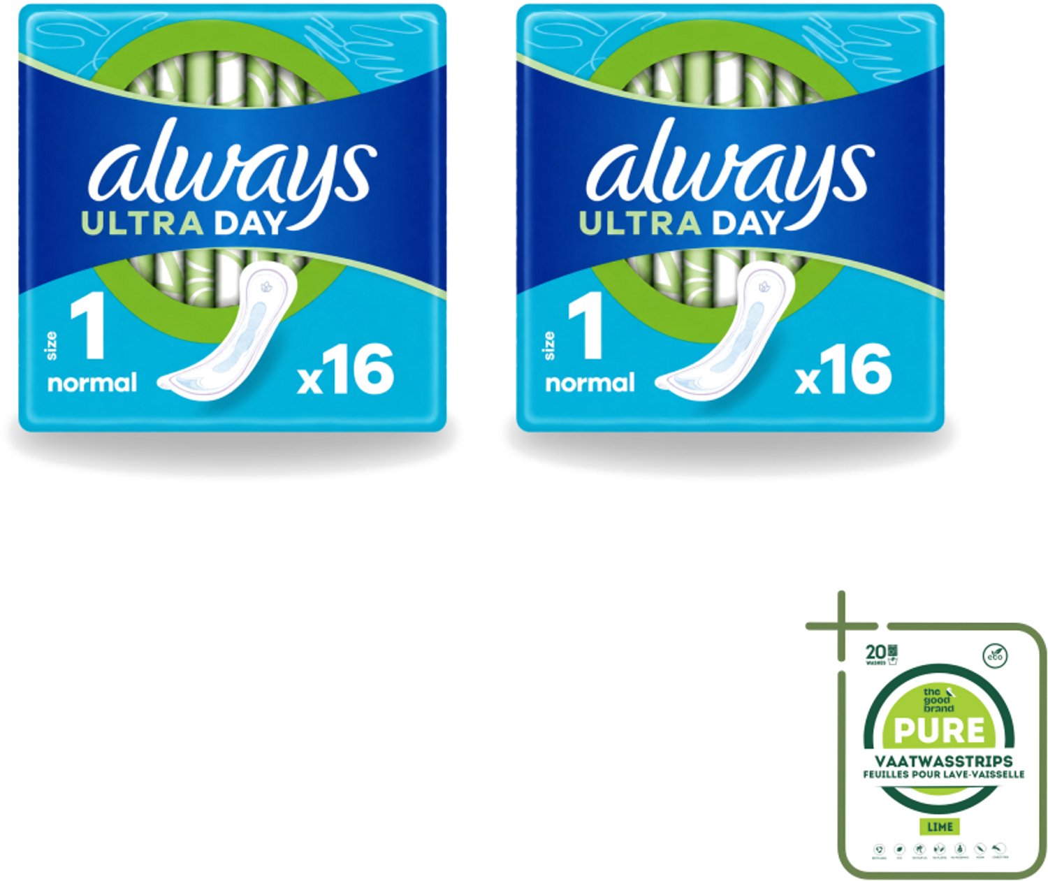 2 x Always – Maandverband – Ultra Normal – 16 Maandverbanden - Grootverpakking - Vaatwasstrips - Maandverband Normaal - Menstruatie Bescherming - Dagelijks Maandverband - Ultra Normaal Maandverband - Droge Maandverband