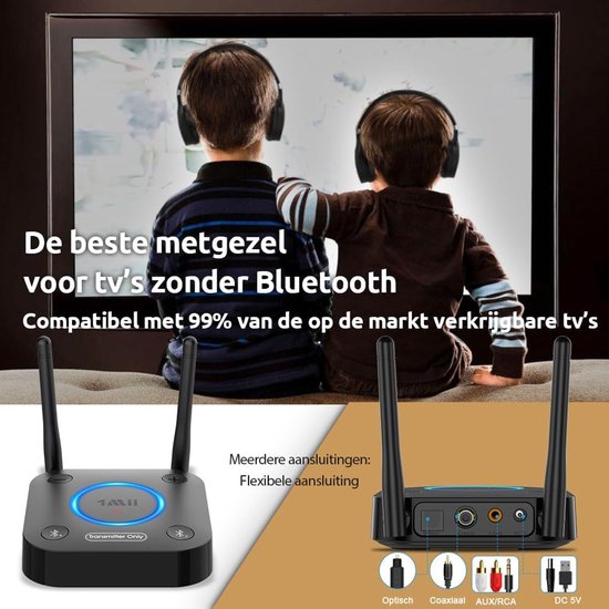 Bluetoolz® | 1Mii B06TX | Bluetooth 5.0 zender | aptX en aptX Low Latency, dubbele antennes én een bereik tot 50 meter buiten en 15 meter binnen | Optische, coaxiaal digitaal en analoge uitgang | nclusief alle benodigde kabels en handleiding — afbeelding 3