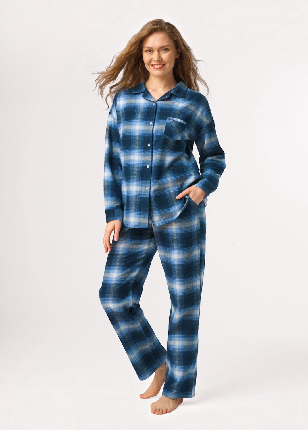 Key Flanellen Pyjama Dames Marine Ruit LNS 465 42 / XL