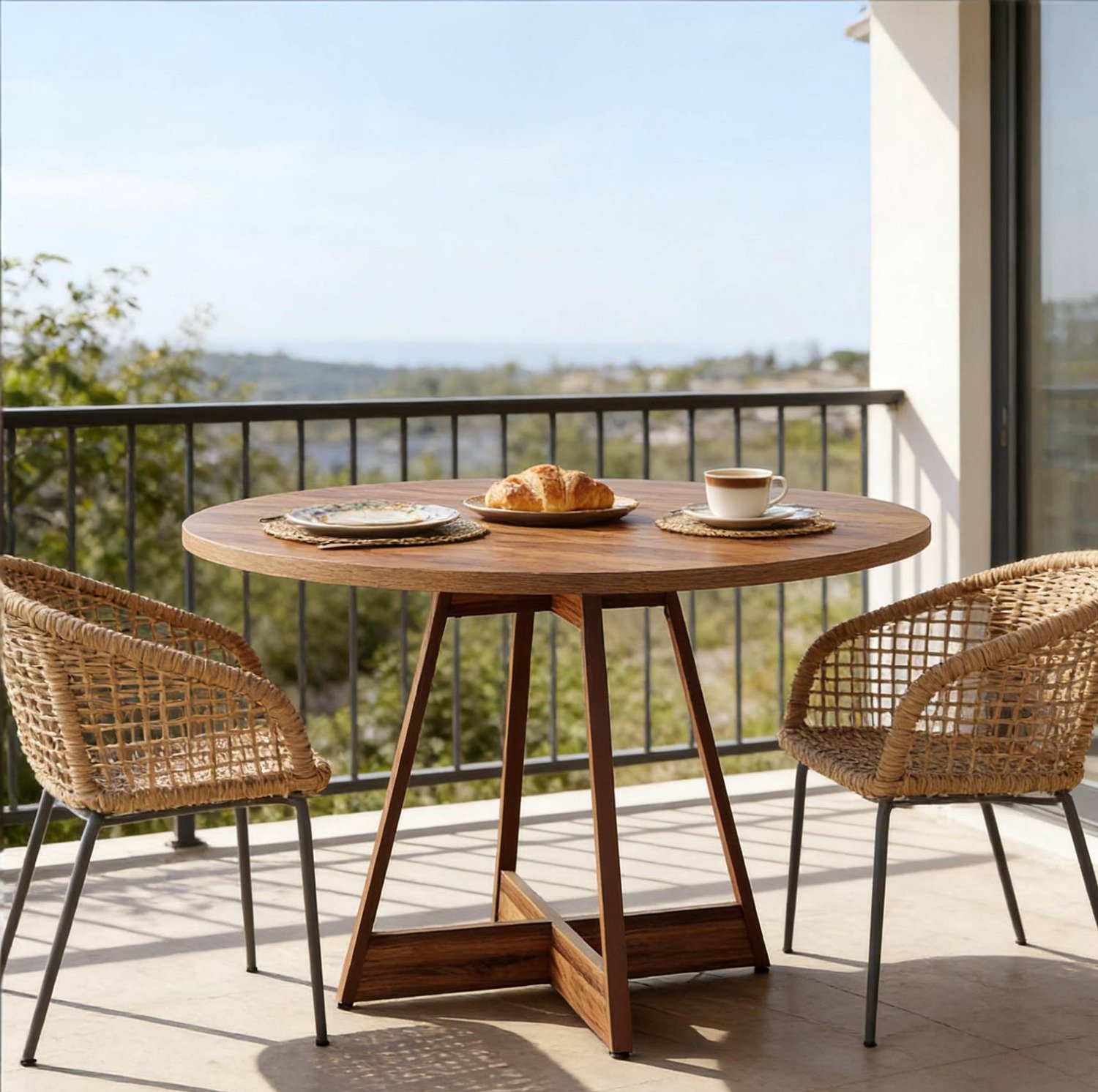 CHICFURN Eettafel - 2-4 personen - ronde tafel - middenvoet - bruin