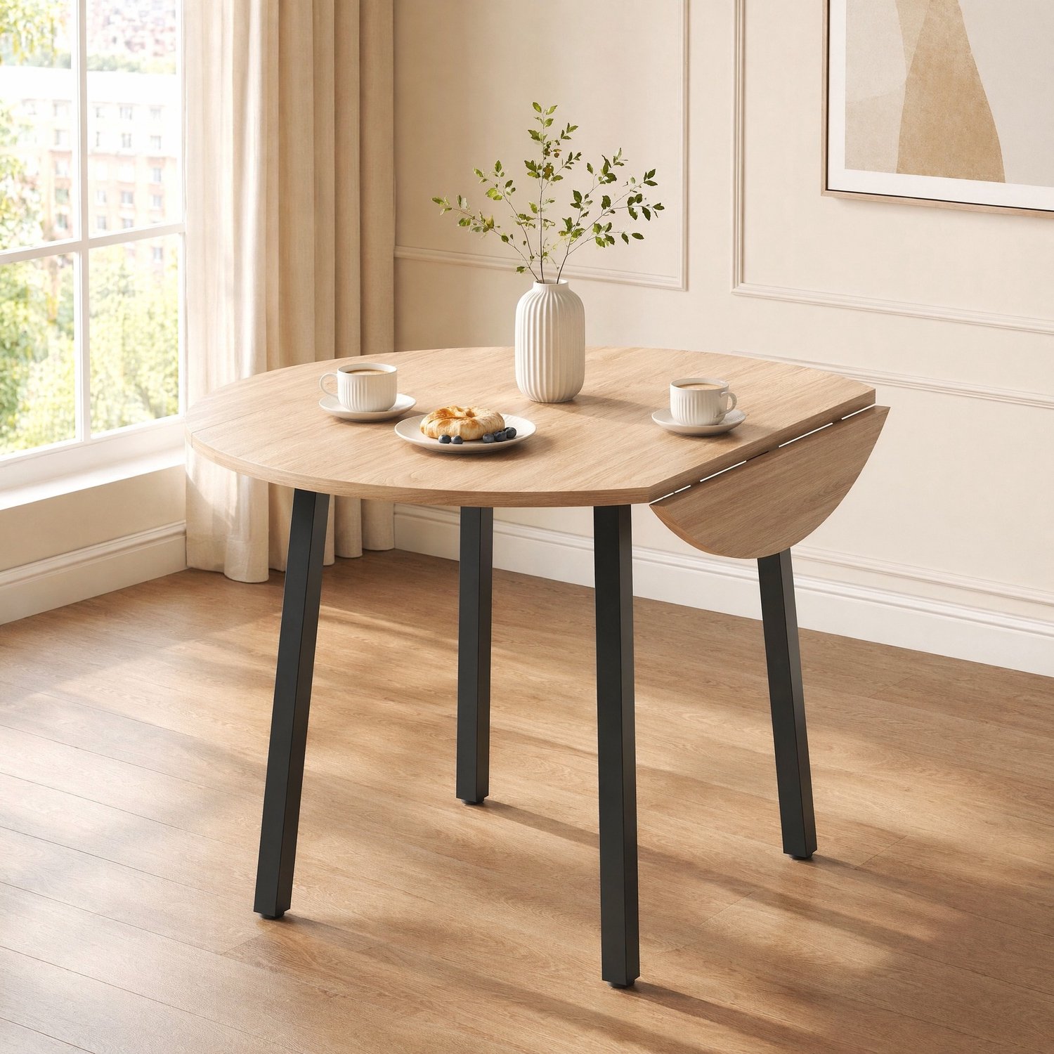 CHICFURN Eettafel - 2-4 personen - Klapbaar - Rond - Eikenkleur