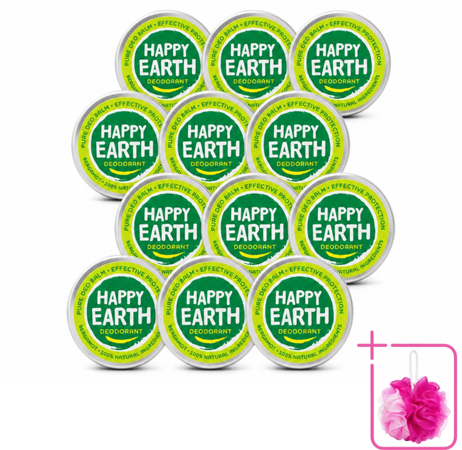 12 x Happy Earth – Deodorant Balm – 100% Natuurlijk Bergamot – 45 g - Bulkverpakking - Deodorant bergamot - Douchemop - Natuurlijke deodorant