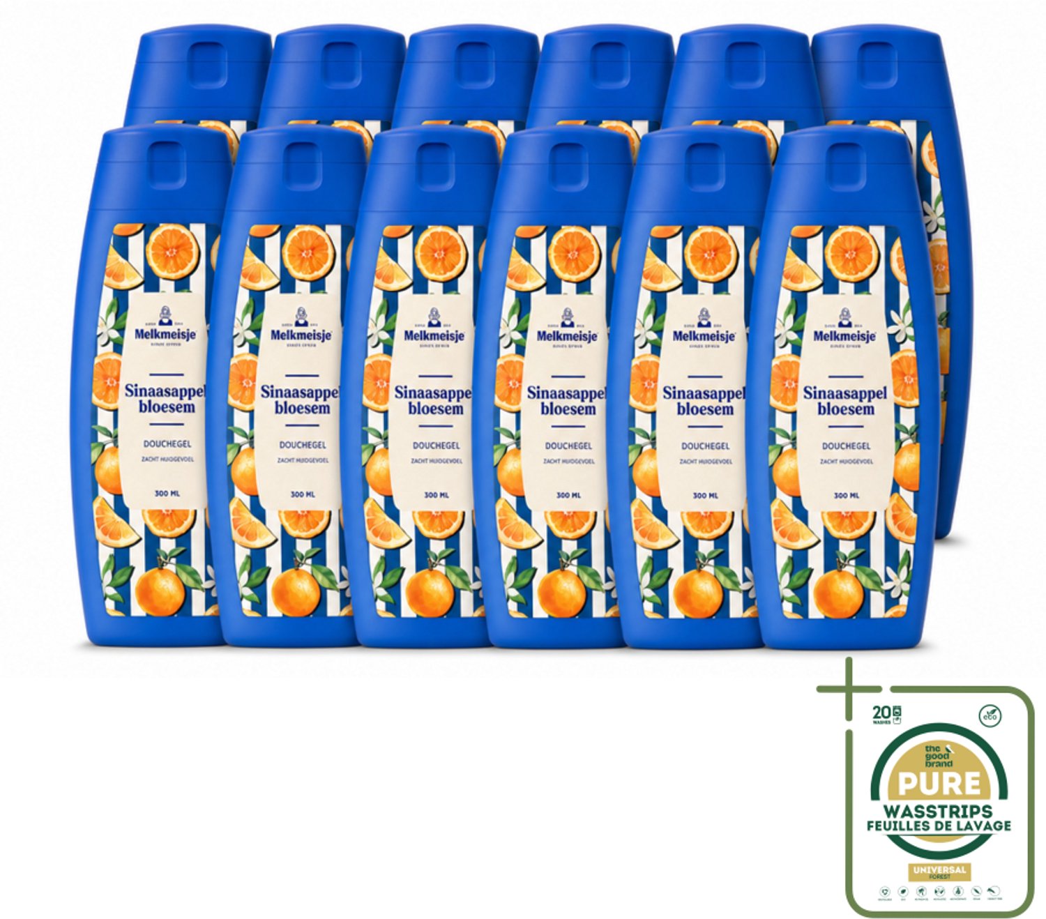12 x Melkmeisje – Douchegel – Sinaasappelbloesem – 300 ml - Wasstrips - Douchegel Sinaasappel - Douchegel Sinaasappelbloesem - Fris Huidgevoel - Zachte Douchegel - PH-huidneutraal