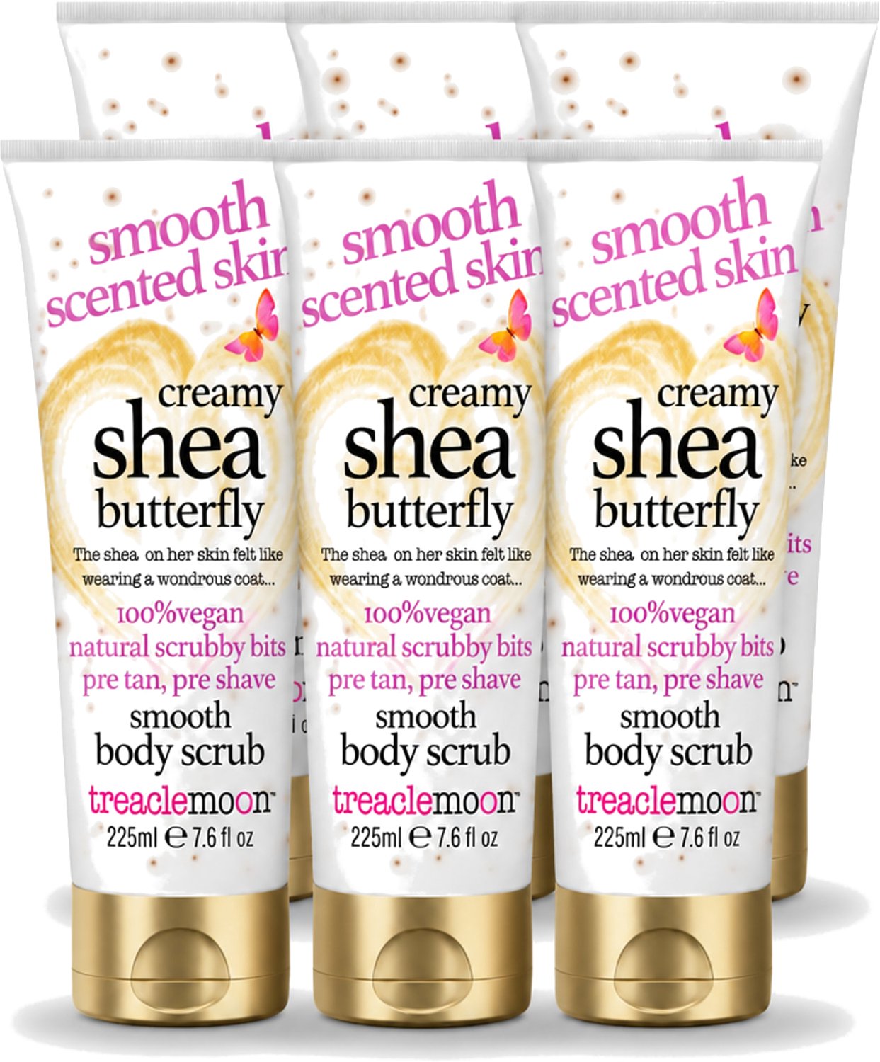 6 x Treaclemoon – Body Scrub – Creamy Shea Butterfly – 225 ml - Voordeelverpakking - 6 stuks