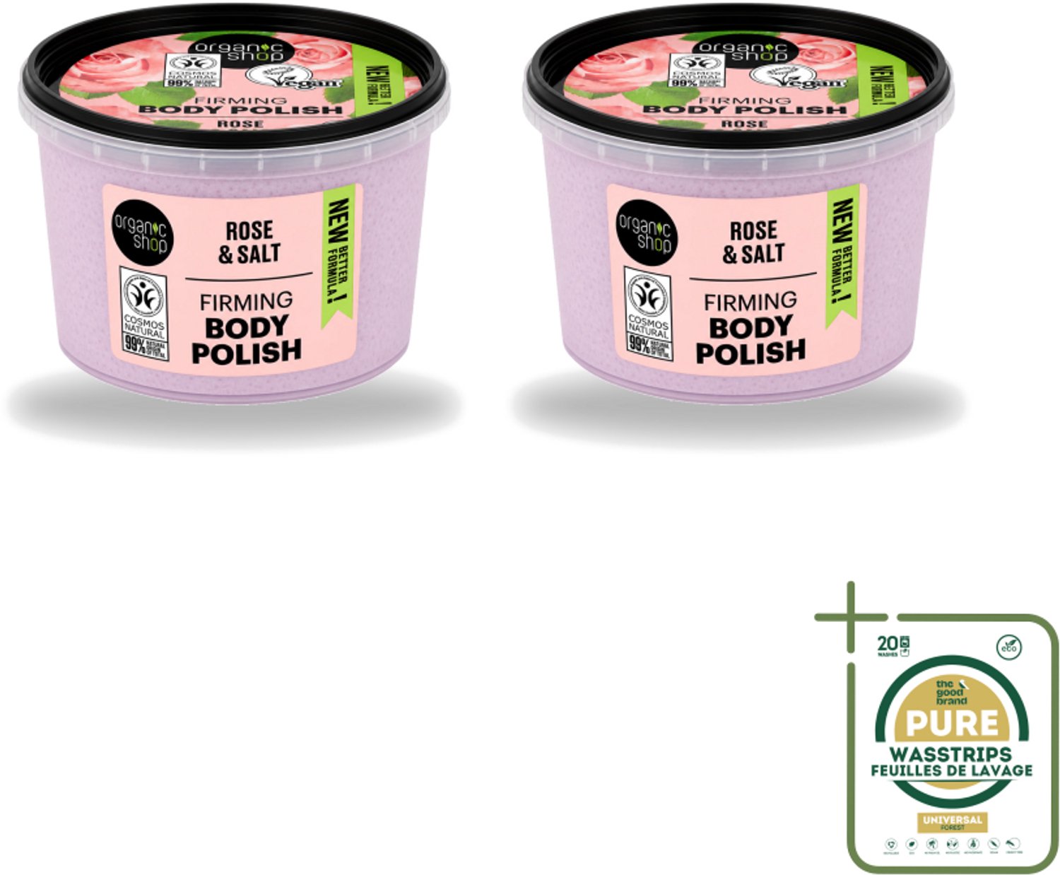 2 x Organic Shop - Body Scrub Rose - Hydraterend en Verzorgend - 250 ml - Wasstrips - Bodyscrub - Huidpeel - Huidverzorging - Natuurlijke Huidpeel - Hydraterende Bodyscrub