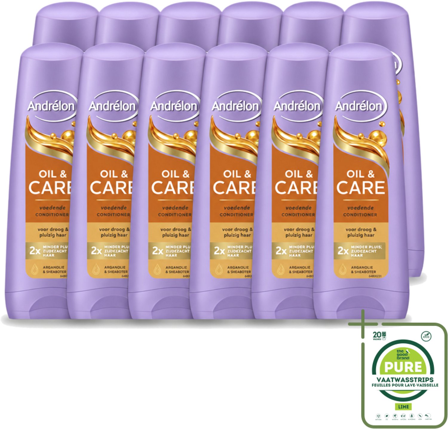 12 x Andrélon – Conditioner – Oil & Care – 200 ml - Grootverpakking - Vaatwasstrips - Droog Haar - Pluis Haar - Haarvoeding - Haarverzorging - Arganolie