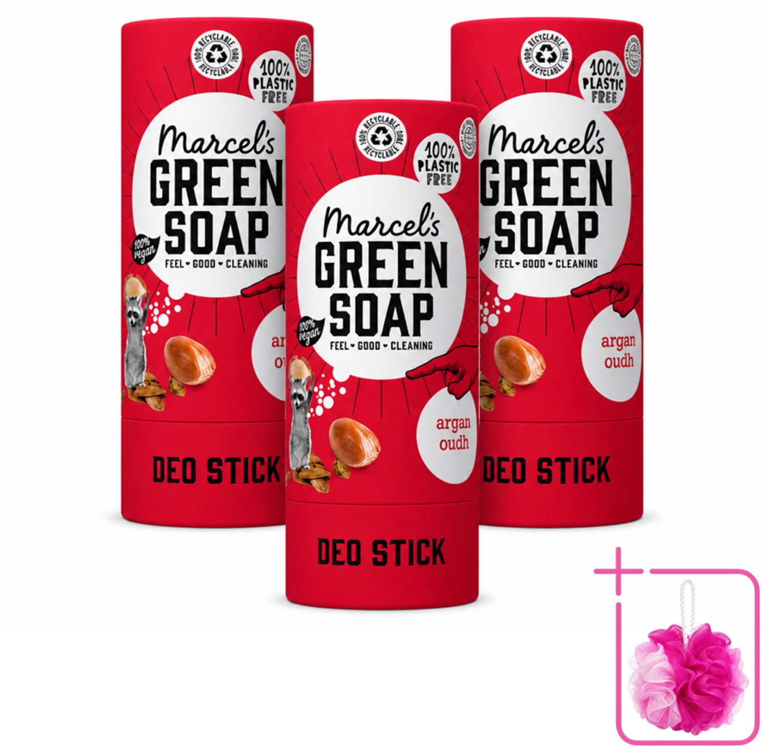 3 x Marcel's Green Soap - Deodorant Stick - Argan & Oudh - Langdurige frisheid - 40 gr - Bulkverpakking - Deodorant - Douchemop - Argan