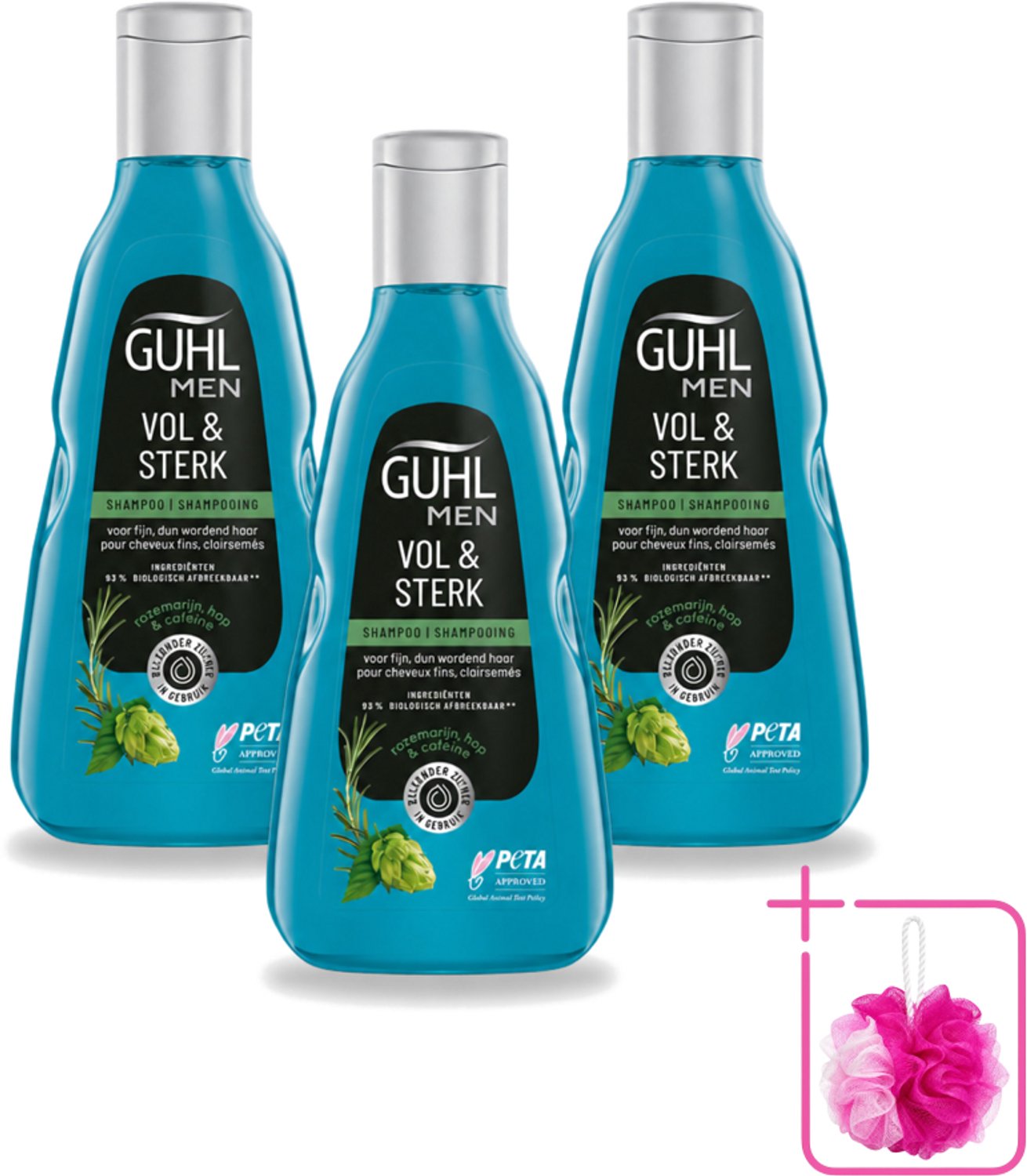 3 x Guhl - Shampoo - Men Vol & Sterk - 250 ml - Bulkverpakking - Mannenhaar - Douchemop - Volume