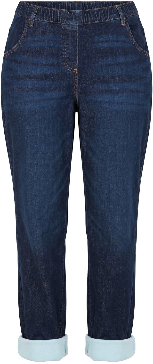 Ulla Popken - Dames - Thermo-jeans Mandy wijde pijpen fleece voering - Blauw denim - Maat 44