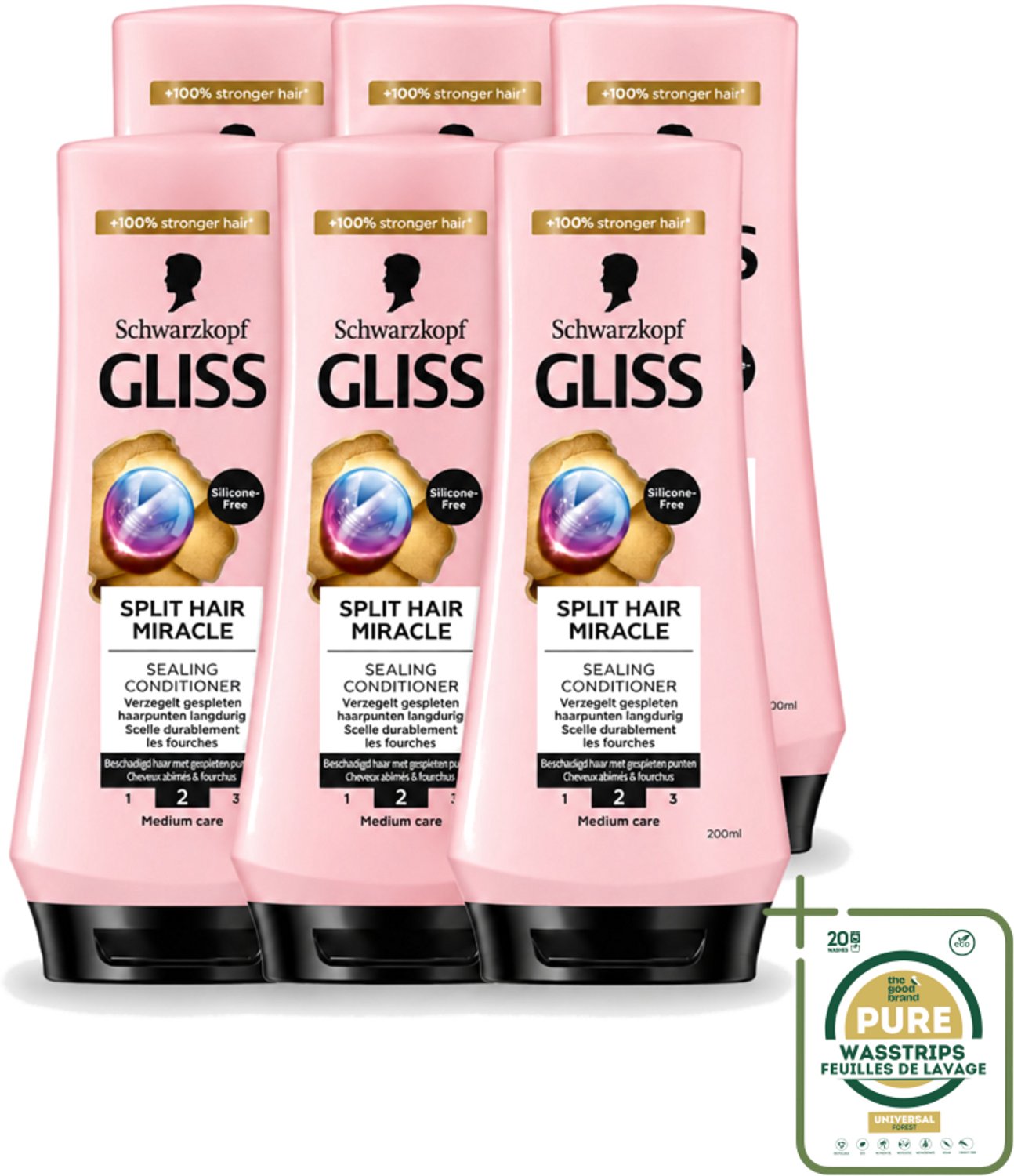 6 x Gliss - Hair Repair - Conditioner Split Hair Miracle tegen Gespleten Haarpunten - 200 ml - Wasstrips - Gespleten Haarpunten - Haarherstel - Haarverzorging - Crèmespoeling - Haarbeschadiging