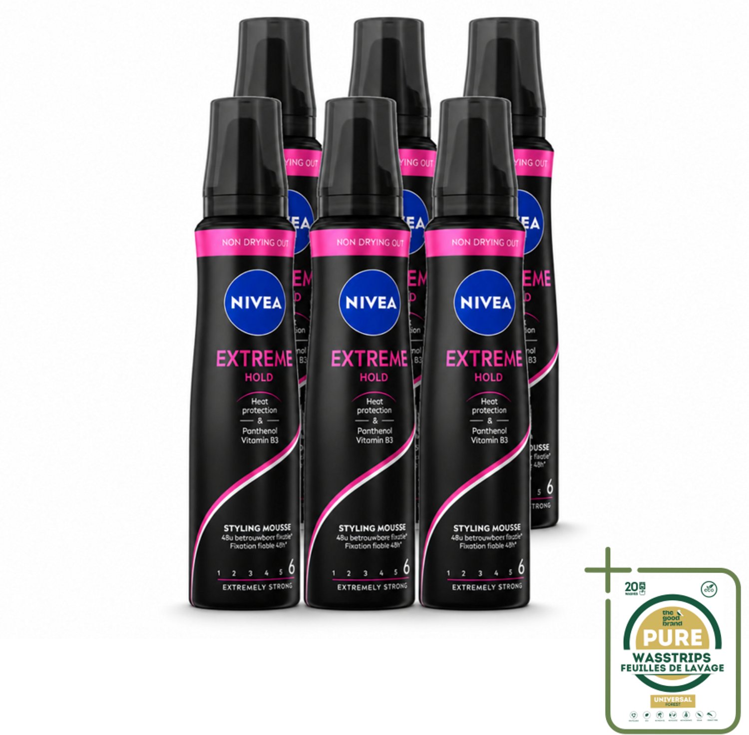 6 x NIVEA - Haarschuim - Extreme Stevigheid - 48 Uur Lang Bescherming - 150 ml - Wasstrips - Haarmousse Extreme Stevigheid - Haarmousse 48 Uur - Haarmousse Met Panthenol - Haarmousse Met Vitamine B3 - Haarmousse Zonder Siliconen
