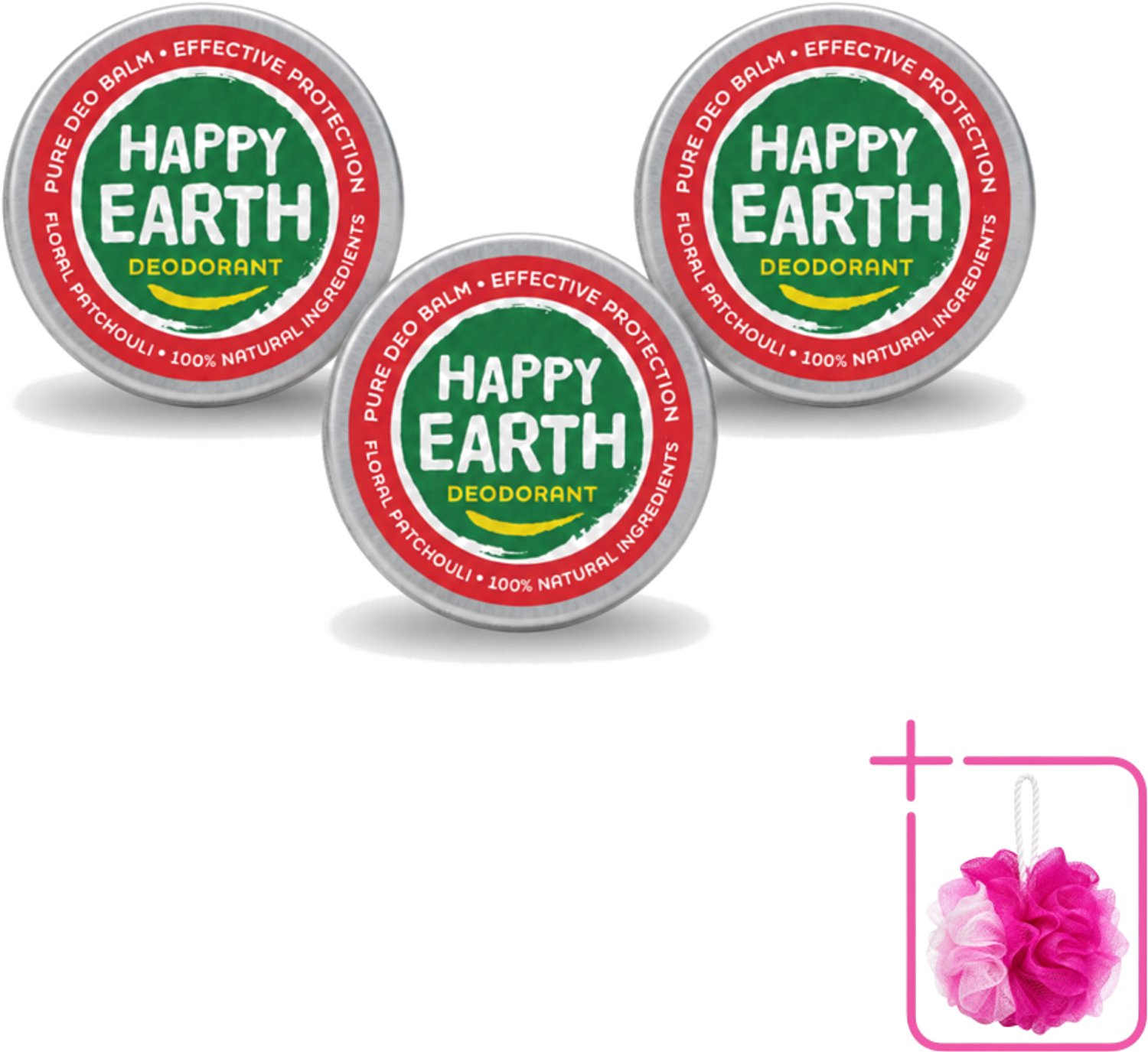 3 x Happy Earth – Deodorant Balm – 100% Natuurlijk Floral Patchouli – 45 g - Bulkverpakking - Deodorant balm - Natuurlijke deodorant