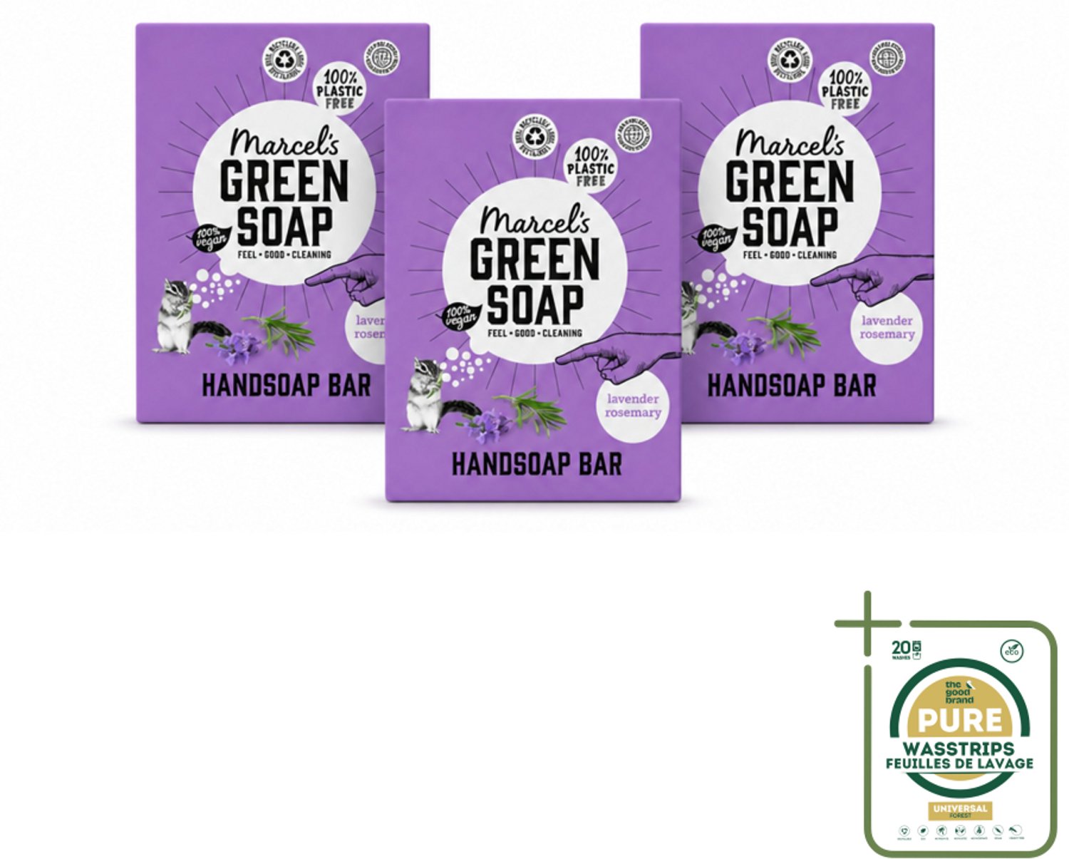 3 x Marcel's Green Soap - Handzeep Bar - Lavendel & Rozemarijn - Zachte verzorging - 90 gr - Wasstrips - Handzeep Bar - Lavendel En Rozemarijn - Natuurlijke Handzeep - Vegan Handzeep - Duurzame Handzeep