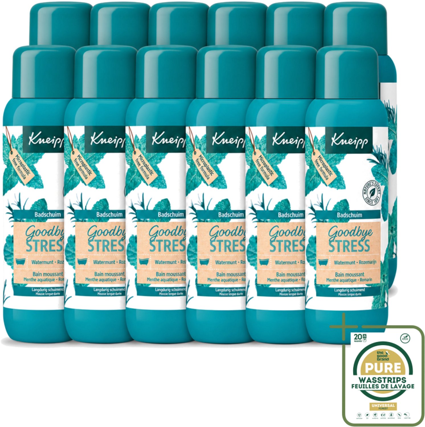 12 x Kneipp - Badschuim - Goodbye Stress - Watermunt & Rozemarijn - 400 ml - Wasstrips - Ontspanning Bad - Stressvermindering - Badschuim Watermunt - Badschuim Rozemarijn - Kneipp Badschuim