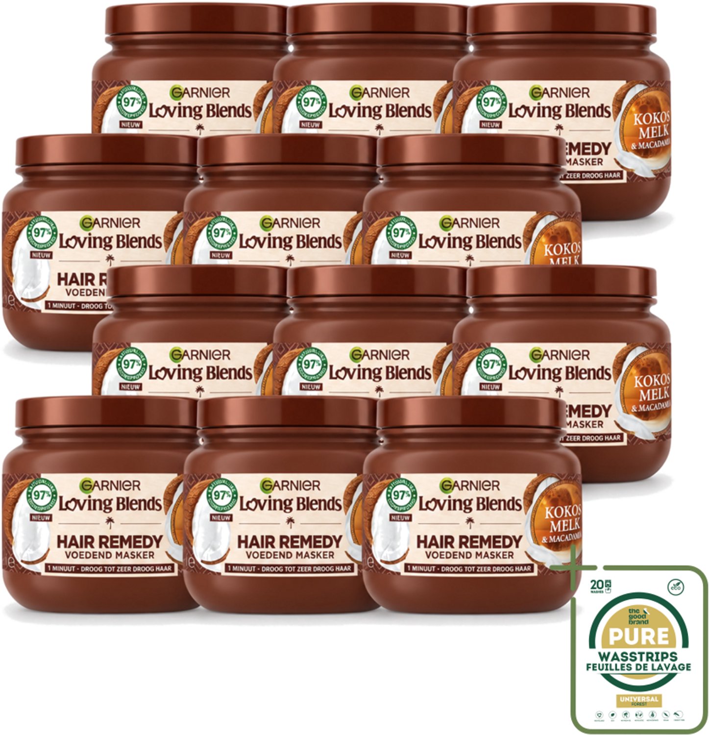 12 x Garnier - Loving Blends - Haarmasker - Kokosmelk & Macadamia - Normaal tot Droog Haar - 340 ml - Wasstrips - Haarmasker - Kokosmelk - Macadamia - Droog Haar - Haarvoeding