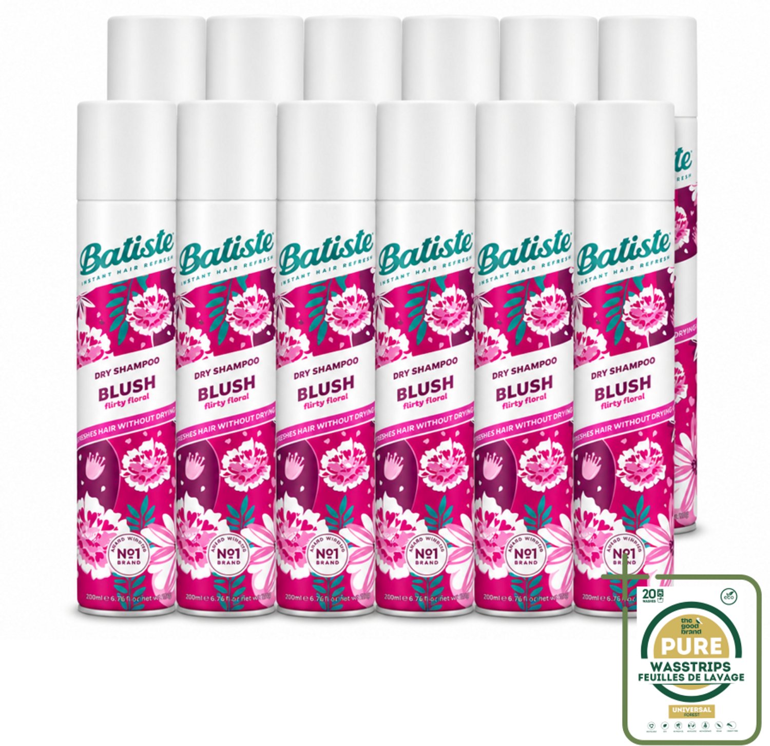 12 x Batiste - Blush - Droogshampoo - Bloemige Geur - Frist Op en Geeft Textuur - 200ml - Wasstrips - Droogshampoo - Haar Opfrissen - Vet Haar - Frisheid - Bloemige Geur