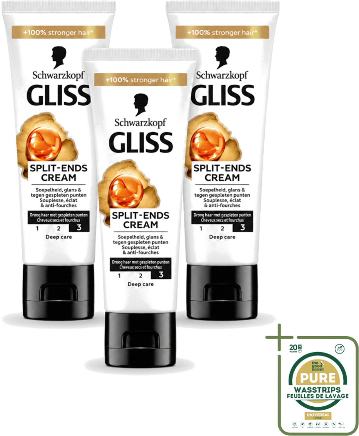 3 x Gliss - Split-Ends Cream - Tegen Gespleten Haarpunten - 50 ml - Wasstrips - Gespleten Haarpunten - Haarverzorging - Haarstructuur - Haarbreuk - Haarversterking