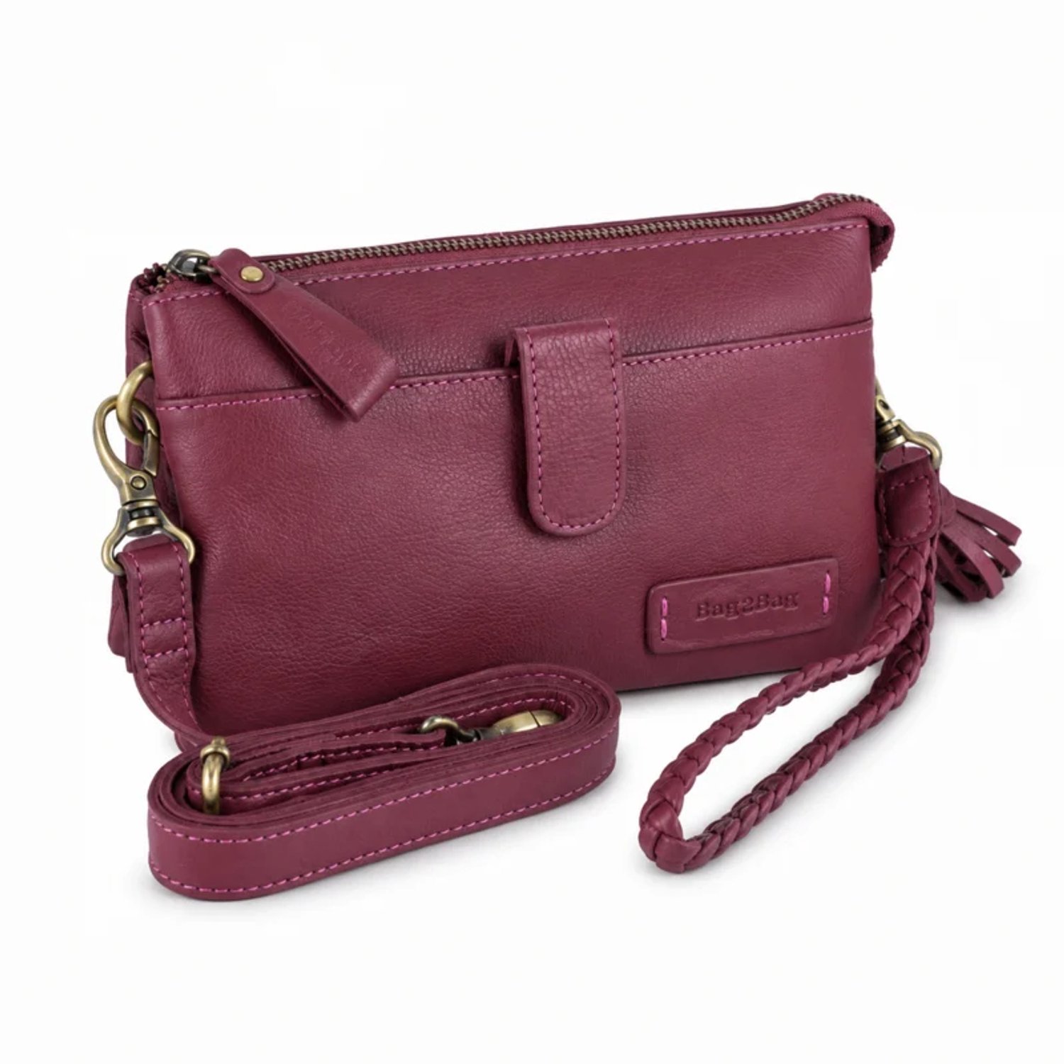 Bag2Bag Dover - Leren Crossbody / Schoudertas - Clutch Burgundy