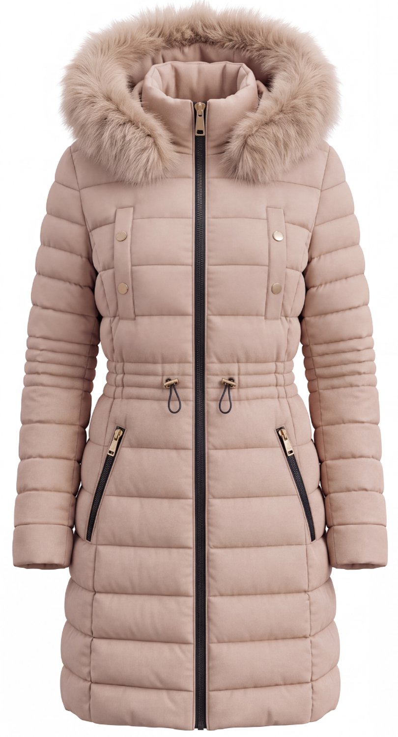 Wulux® Winterjas Dames - Gevoerde Binnenzijde - Parka Jas - Met Capuchon - Met Ritszakken - Beige - Maat 5XL