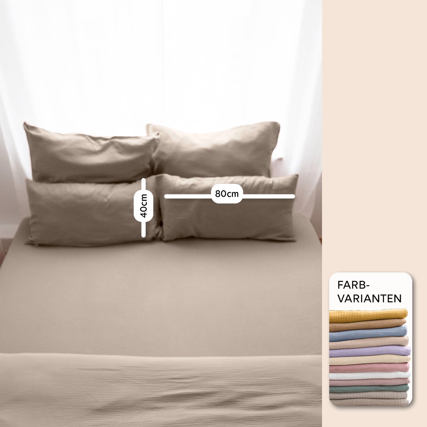 LILIMAUS Dekbedovertrek 135 x 200 cm (Duitse maat) met kussensloop 80 x 80 cm - mousseline katoen - donkerbeige