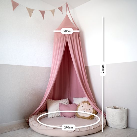 LILIMAUS Klamboe baby met gouden details - bedhemel en hemeltje kinderkamer - mousseline katoen - 245 cm - oudroze — afbeelding 2