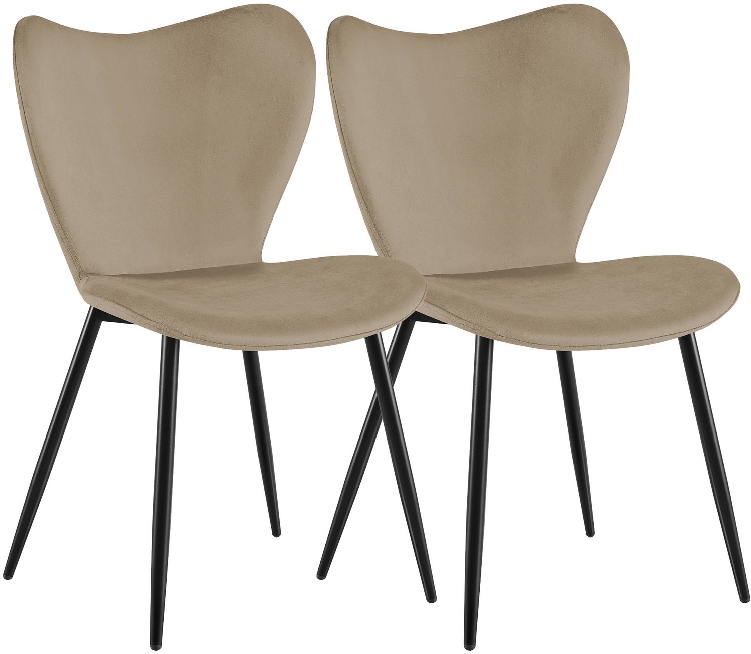 CLP Set van 2 Eetkamerstoelen Maika - Zwart Metalen Frame - tot 150 kg - Fluweel/taupe