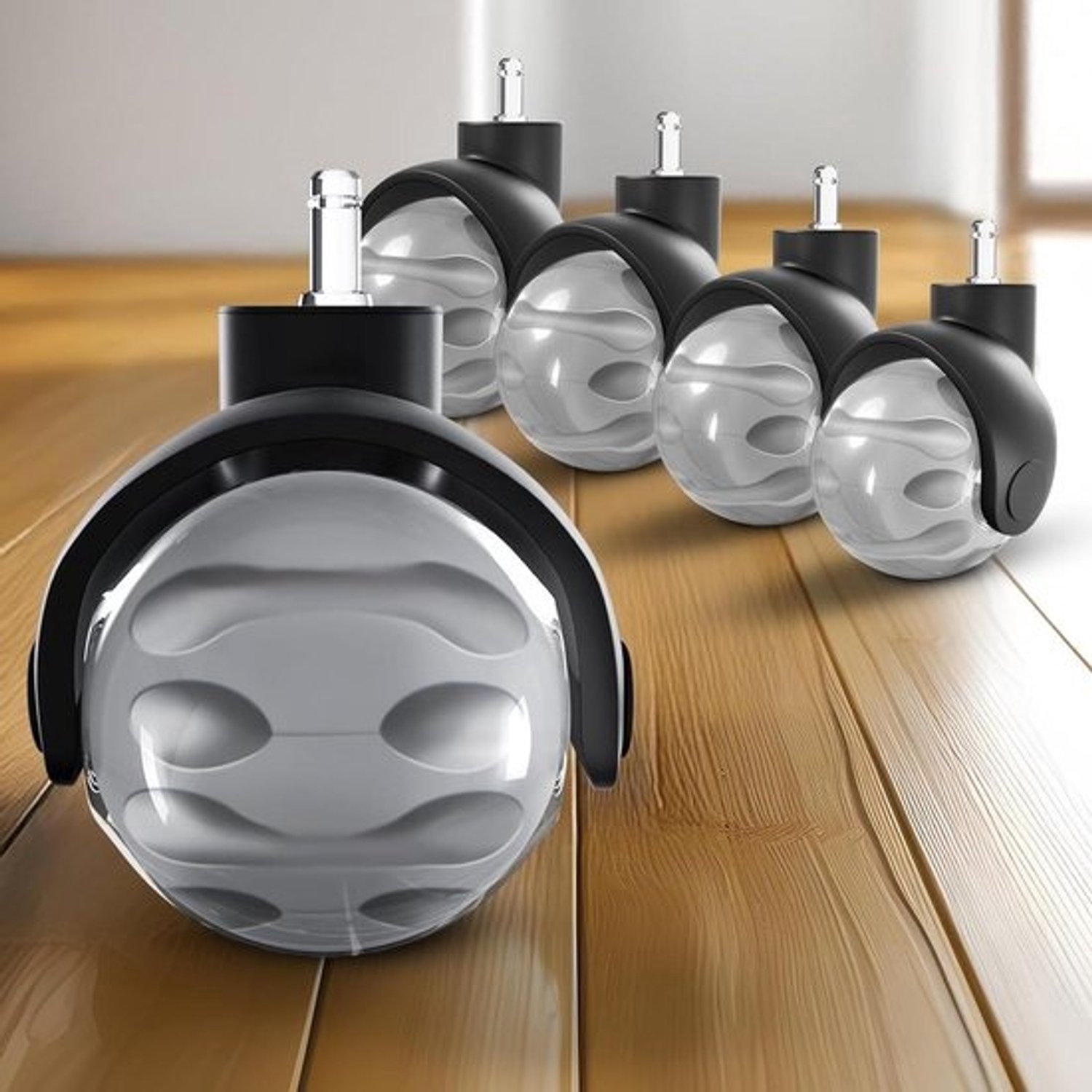 Wielen voor stoel - Set zwenkwielen - Vloerbescherming - Stil en soepel - Set van 5 - Grijs