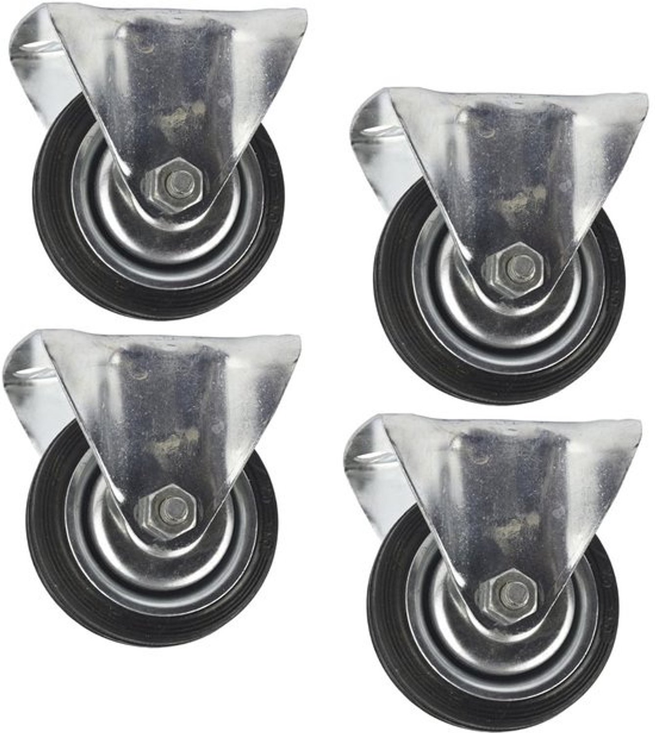 Zwenkwielenset - Rubberen Wielen - Meubels Verplaatsen - Stalen Frame - 75mm Wiel - Zwart