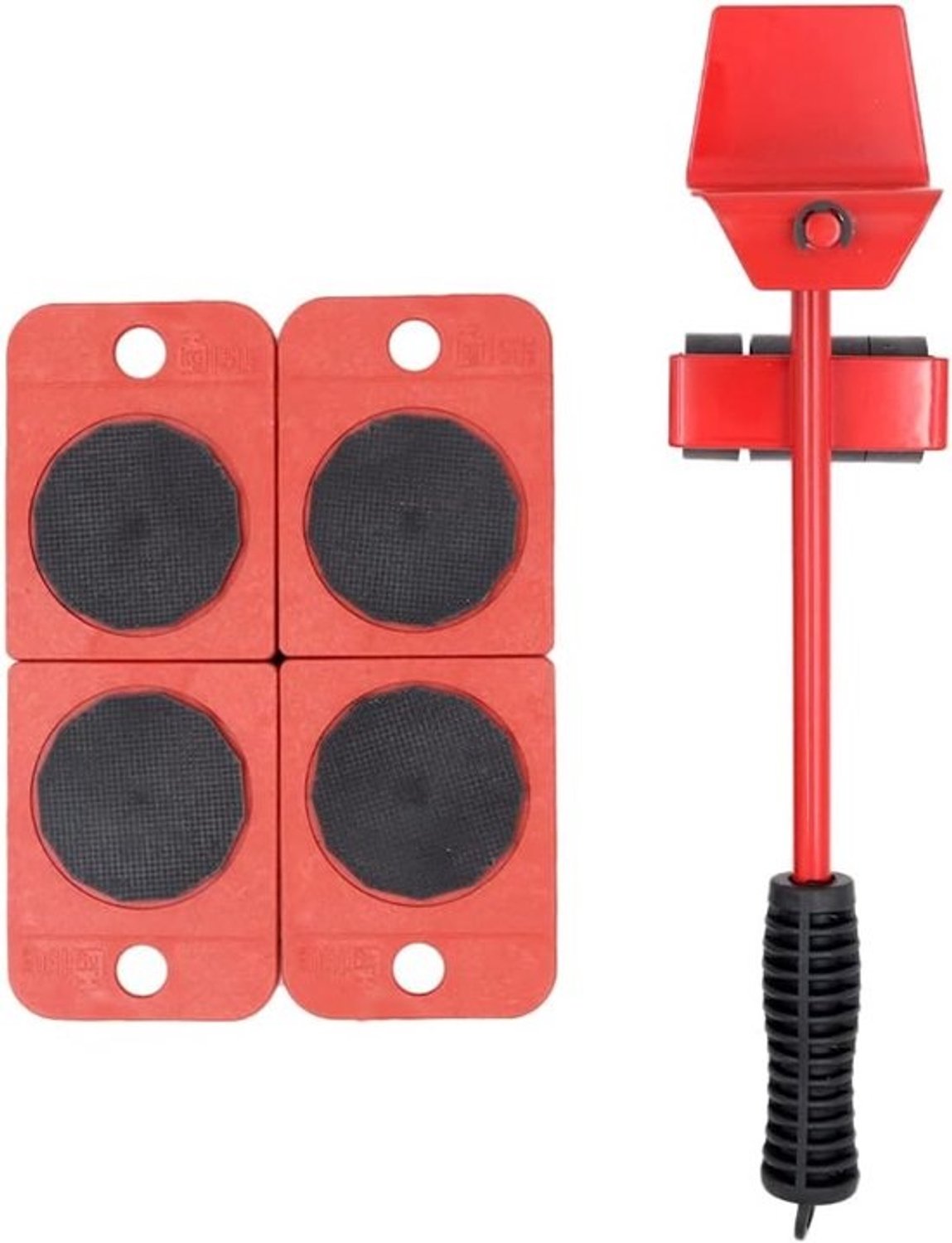 Meubelliftset - Hendel met meubelrollers - Zware meubels verplaatsen - 360 graden draaibaar - Tot 500 kg - Rood