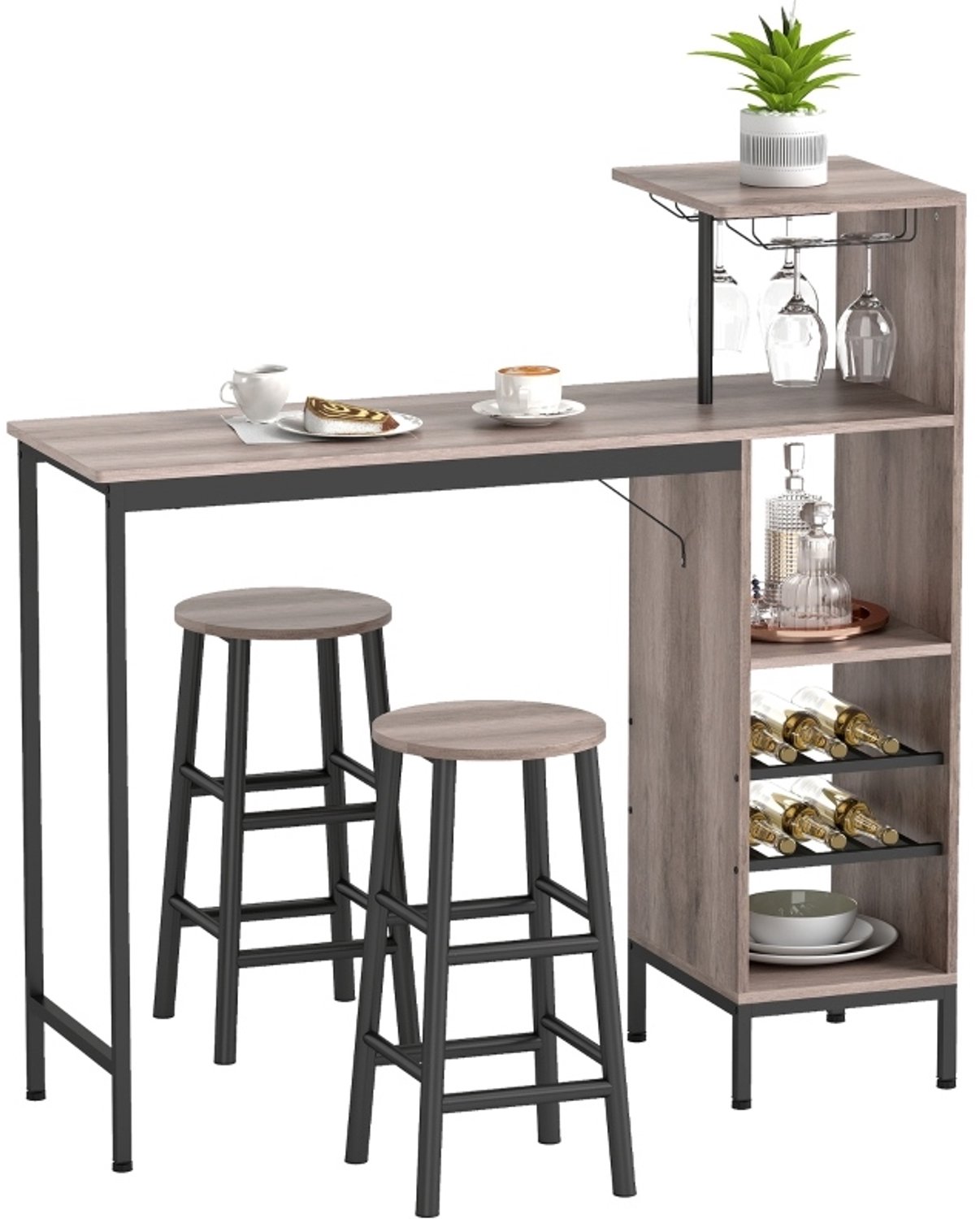 CHICFURN Bartafel - 2 barkrukken - Opbergruimte - 3-delig - Grijs