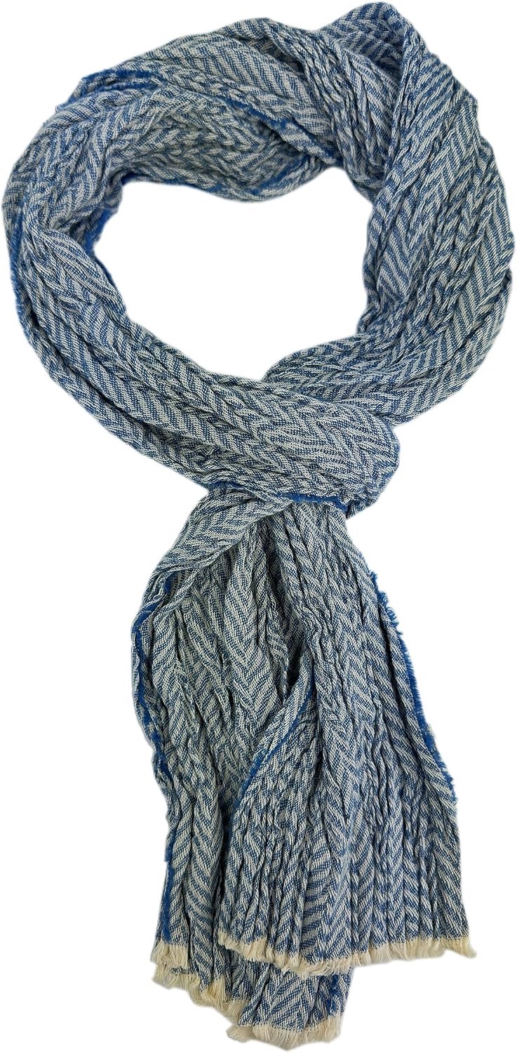 Merkloos Katoenen Sjaal Heren Dames - Visgraatpatroon Blauw Wit