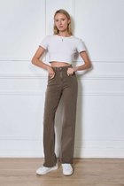 Broek, spijkerbroek, straight fit, rechte pijpen, hoge taille, high waist, stretch, taupe, dames XS
