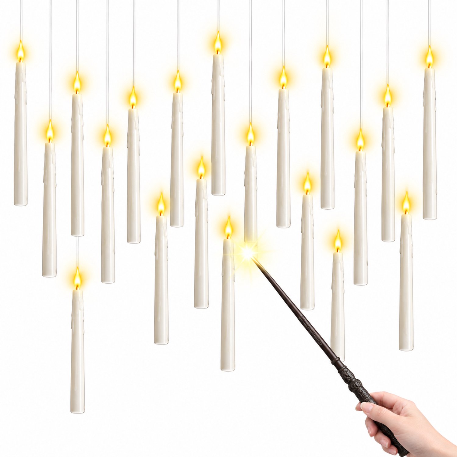 CreateEcom Torverstok - toverstaf - halloween decoratie - 12 Stuks Nieuwe 1 Batterij-aangedreven Vlamloze Drijvende Kaarsen - Met Toverstaf Afstandsbediening