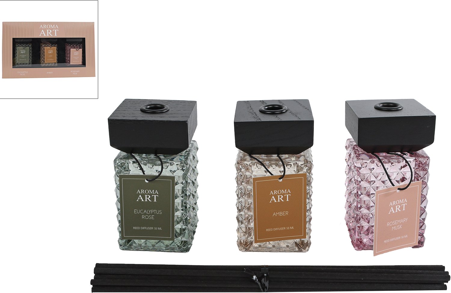 Diffuserset Aroma Art assorti 3 x 50 ml glas / Deco & Cadeau by Peters